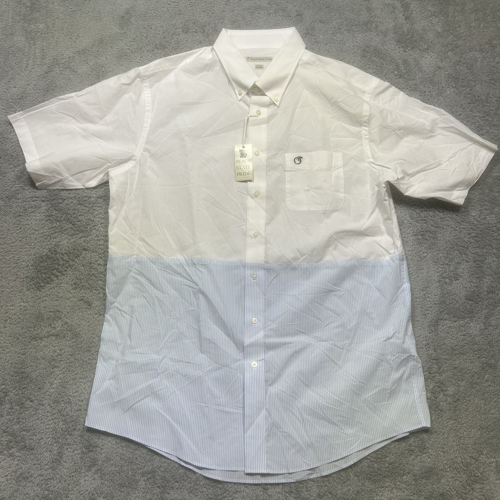 Peach State Pride Shirt Men's‎ 2XL Blue White 100% Cotton Button Down Preppy NEW